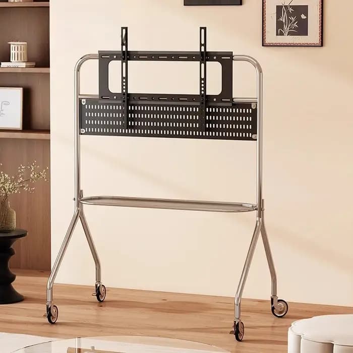 Meuble TV sur roulettes en acier inoxydable