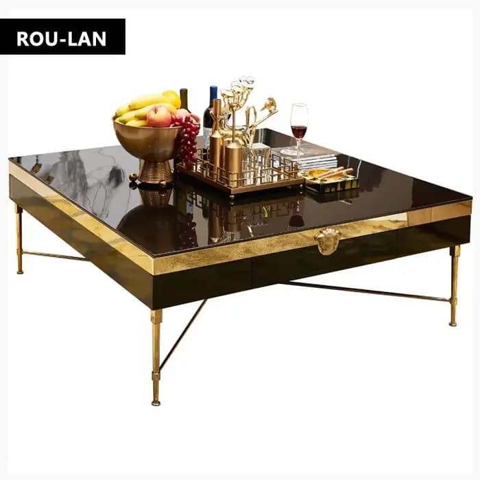 Table basse carrée classique post-moderne en acier inoxydable, nouvelle Table à thé moderne maroc po