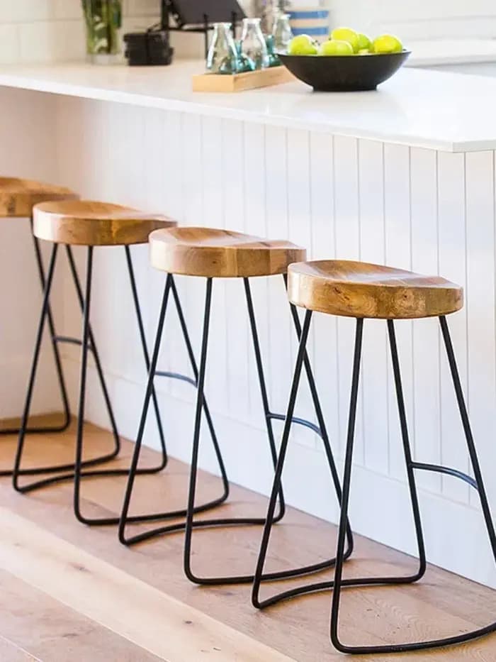 Tabouret de Bar Nordique en Bois Massif, Chaise de Loisirs, Réception Café, Art en Fer, Piste Haute