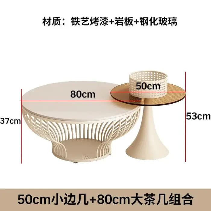 Table basse ronde avec plateau en verre français