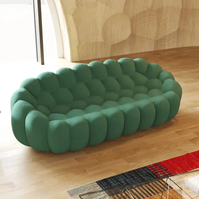Canapé incurvé confortable de 98.43 pouces, tissu en maille en forme de nid d'abeille 3D, pouf pour