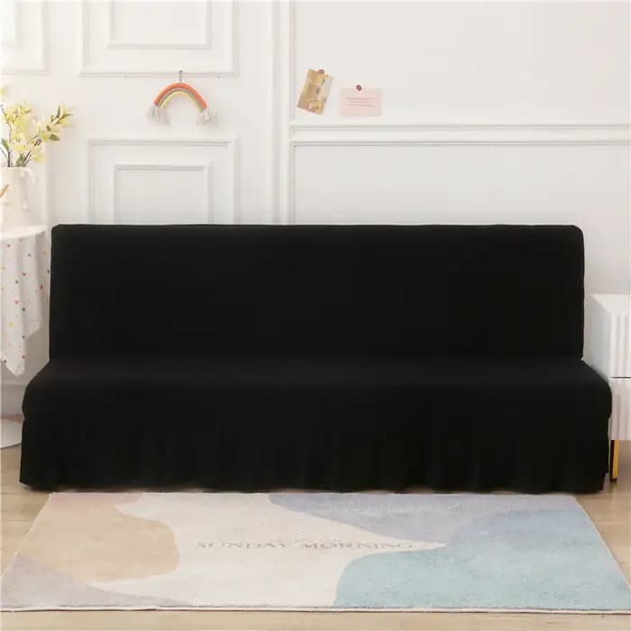 Housse de canapé-lit pliable élastique de couleur unie avec jupe