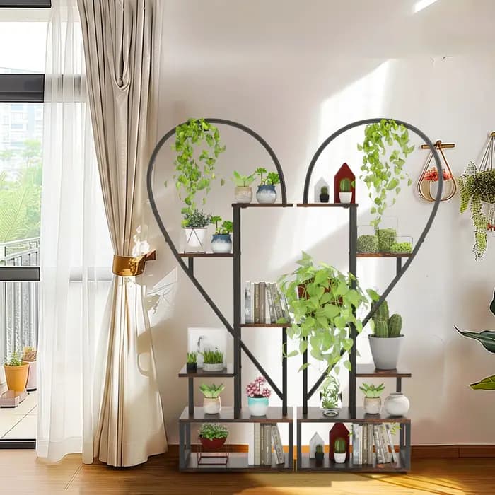 Étagère de rangement pour plantes hautes en forme de cœur, 6 niveaux en métal, support de jardin pou