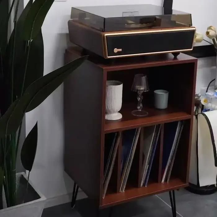 *e pour support de plateau tournant vintage avec étagères pour haut-parleurs et stockage de disques