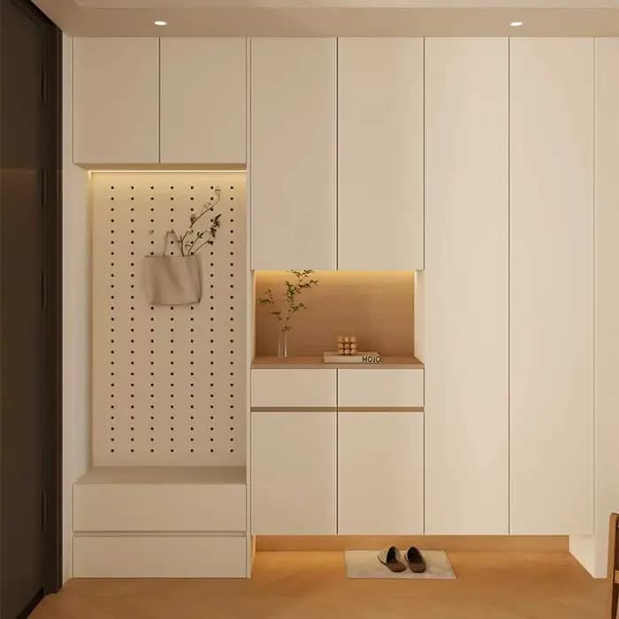 Armoire à chaussures d'entrée en bois crème