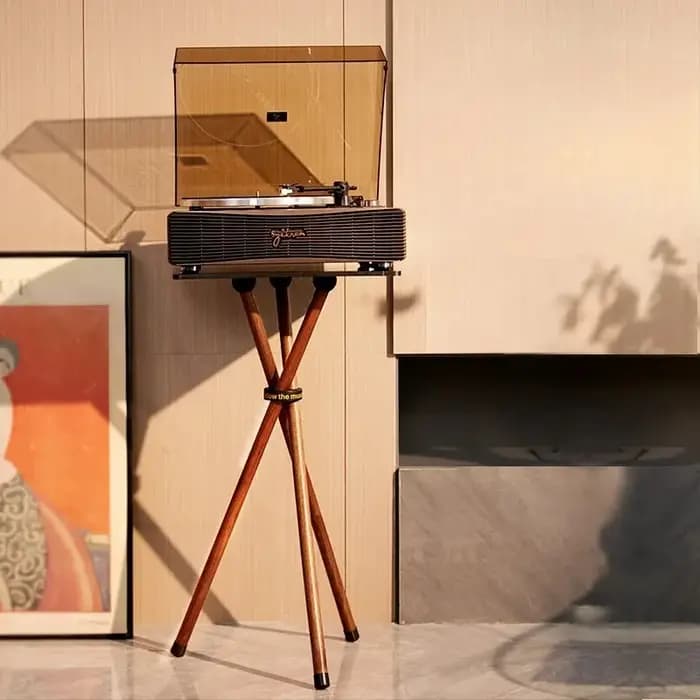 Support de tourne-disque en bois massif avec rangement pour disques