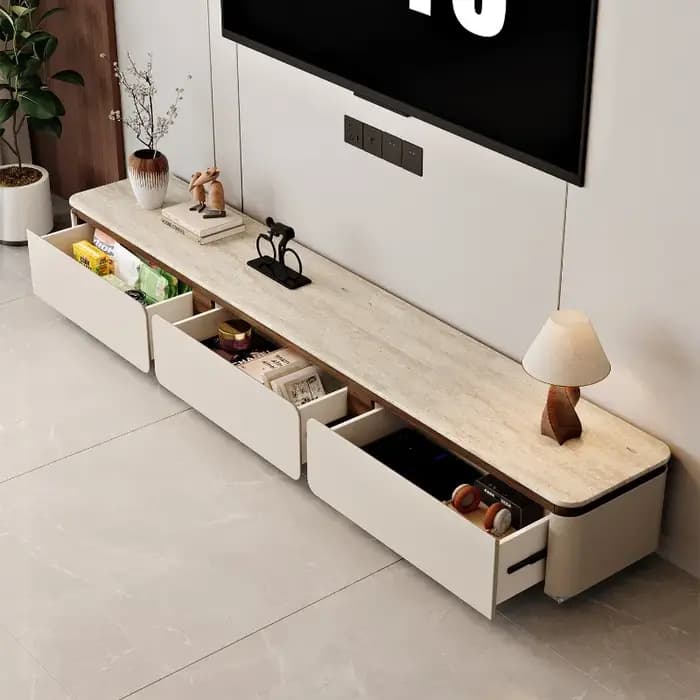 Meuble TV en bois de noyer avec coins arrondis