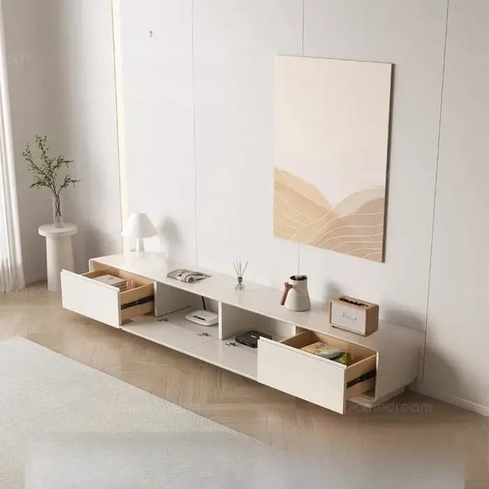 Meuble TV en bois massif avec tiroirs de rangement