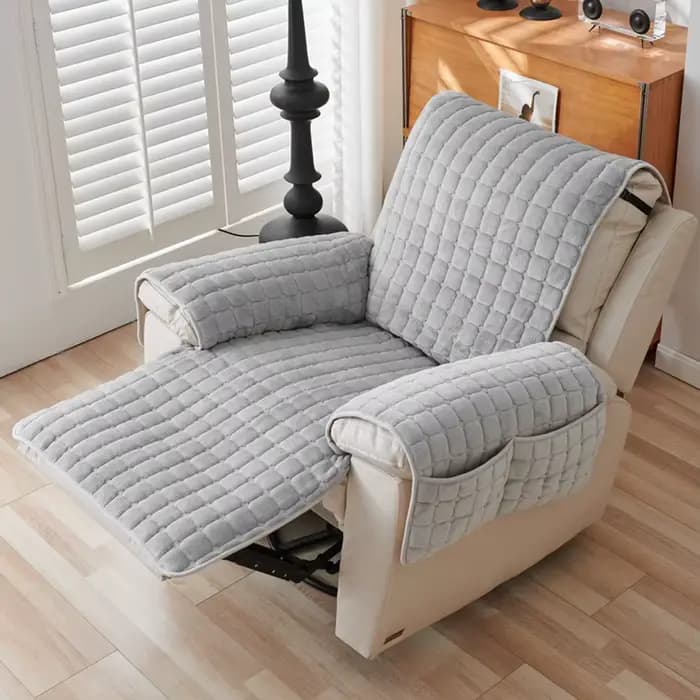 Housse de protection de canapé inclinable avec accoudoirs et poches, housse de fauteuil en peluche,