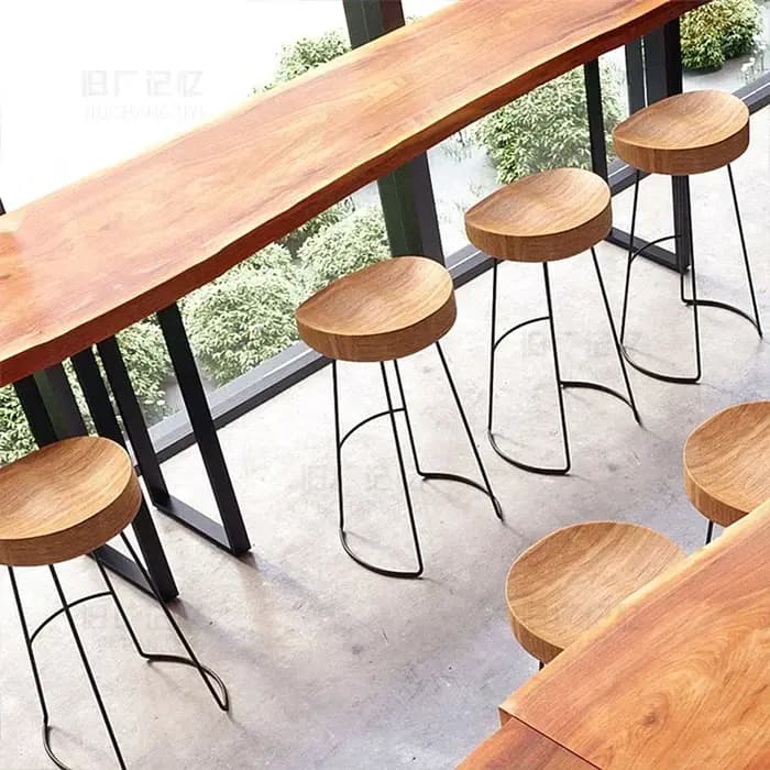 Tabouret de Bar Nordique en Bois Massif, Chaise de Loisirs, Réception Café, Art en Fer, Piste Haute