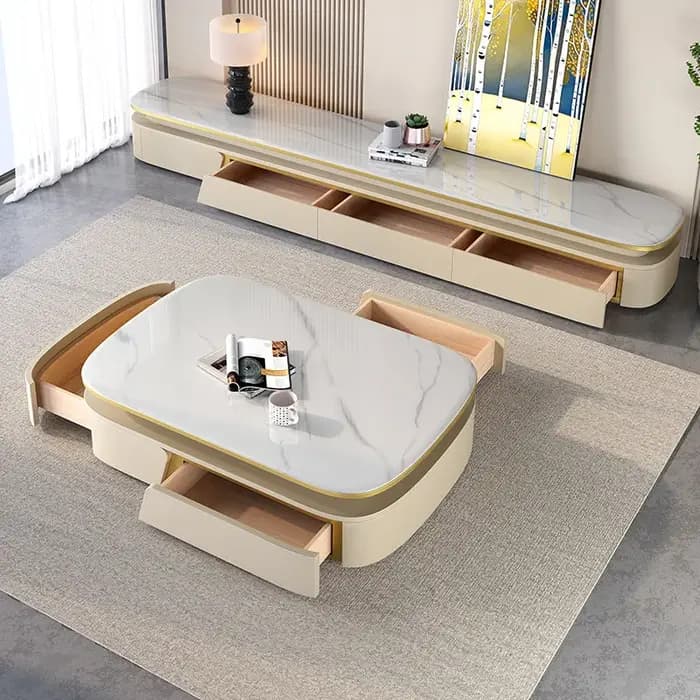 Meuble TV de luxe blanc pour salon