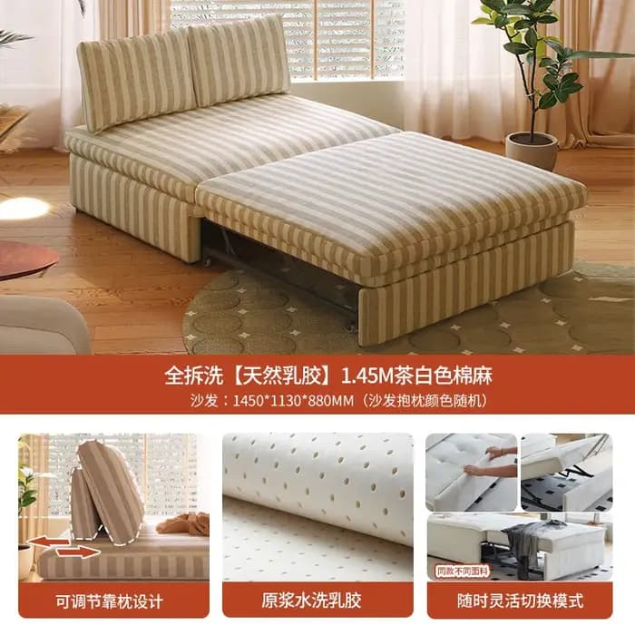 Canapé-lit pliable en tissu lin rayé