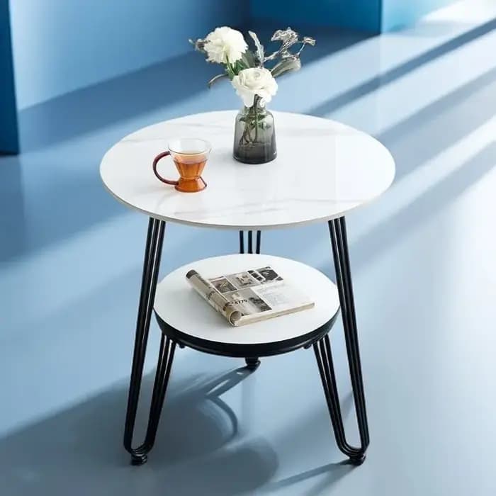 Tables basses rondes de salon, tables d'appoint modernes minimalistes à double niveau, tables basses