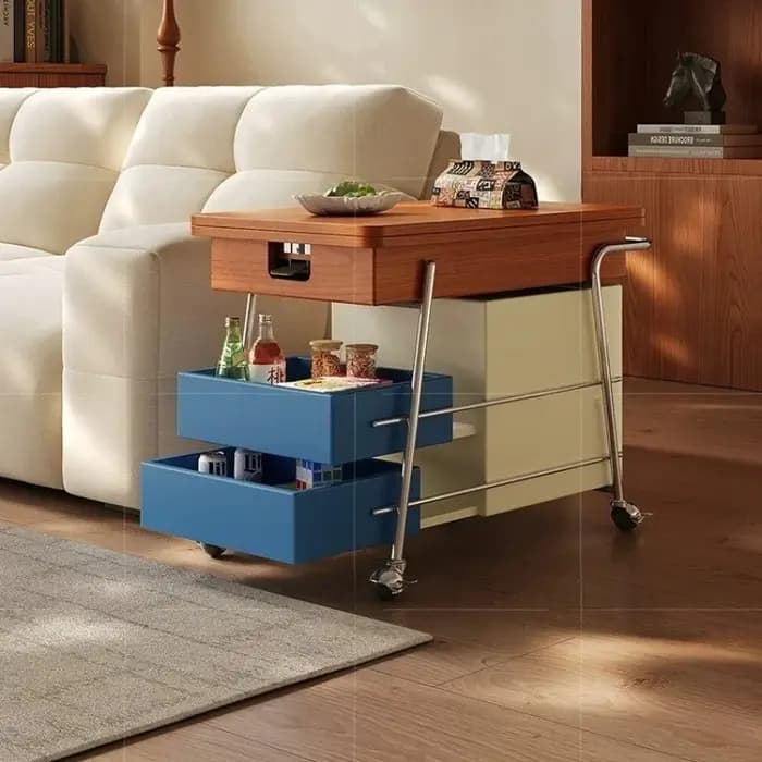 Table pliante relevable Dopamine, style Bauhaus moderne, petite table d'appoint de chevet avec rangement, table basse d'angle, mobilier original