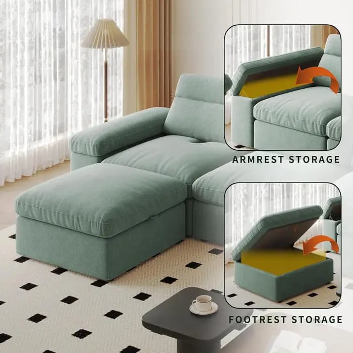 Canapé modulaire en forme de L de 114,2 pouces, grand canapé sectionnel avec ottoman de rangement et