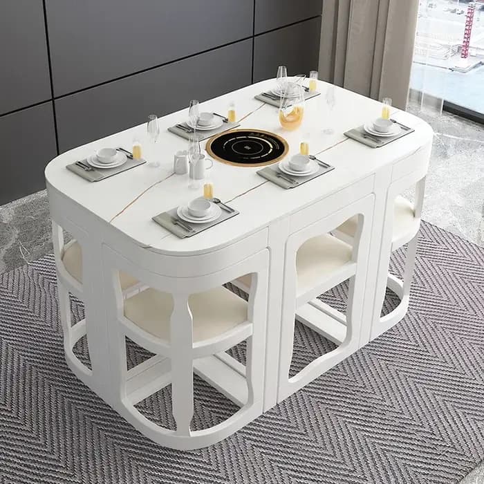 Ensemble de table à manger moderne avec plateau en marbre carré