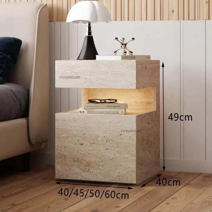 Meubles tendance, tables de chevet en bois massif italien, tables de chevet avec lumière, faux trave