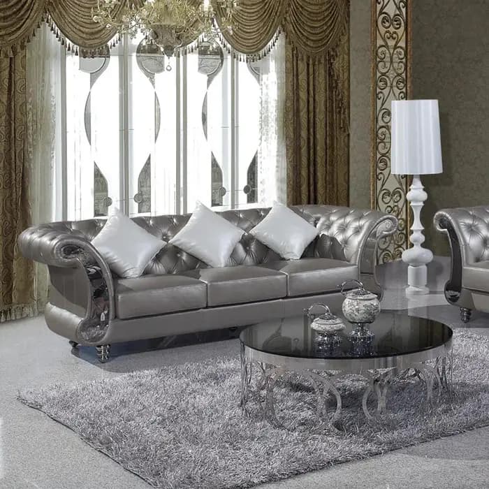 Canapé en cuir véritable Chesterfield