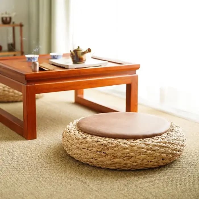 Tabouret pouf rond moderne avec siège en cuir PU