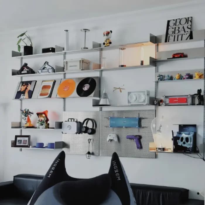 Étagère Modulaire Murale en Acier Inoxydable pour Salon – Système de Rangement Gain de Place et Présentoir DIY