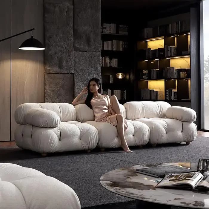 Canapé modulaire en tissu velours blanc Roodtuo moderne pour salon