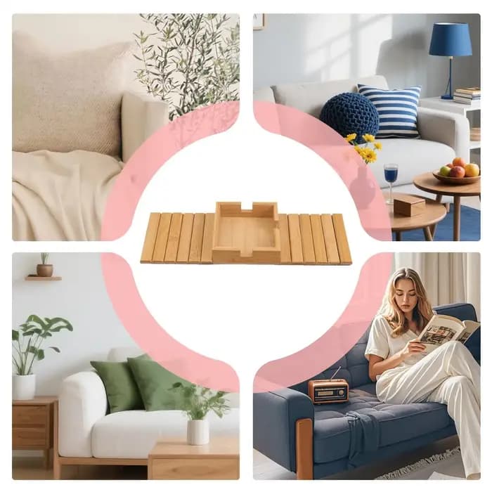 Table d'accoudoir en bois pour canapé avec porte-gobelet, plateau antidérapant pour accoudoir de canapé, organisateur de collations pour salon, chambre à coucher, protection de canapé