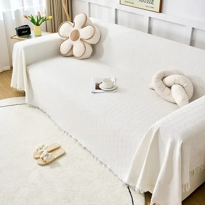 Couverture de canapé en coton et lin