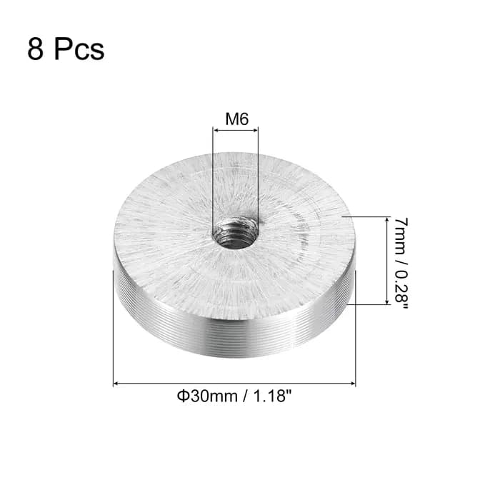 Disque en aluminium de 30/40/50/60mm de diamètre, filetage M6 M8 M10, forme ronde, Table en verre, d