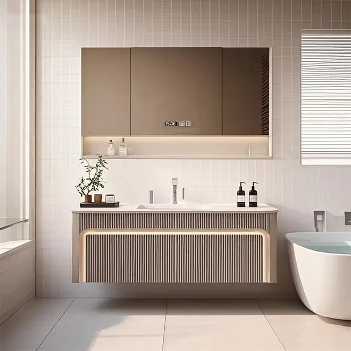 Meubles de salle de bain modernes en bois avec vasque intégrée, à fixation murale, imperméables et p