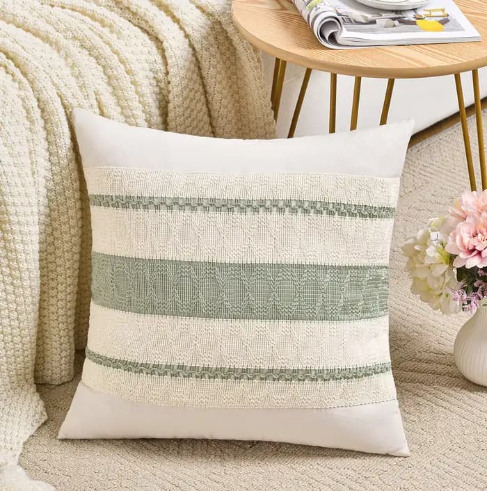 Housses de coussin décoratives bohèmes vert sauge 18x18 pouces