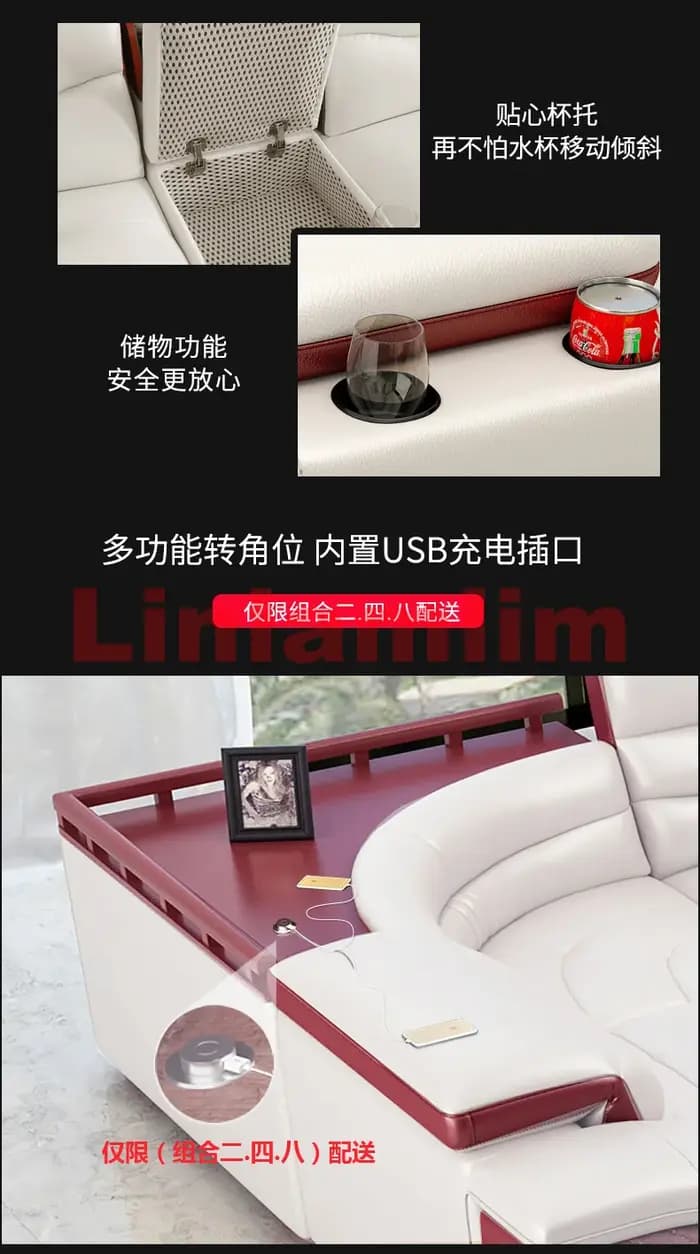 Ensemble de canapé de luxe en cuir véritable en forme de U avec fauteuil inclinable