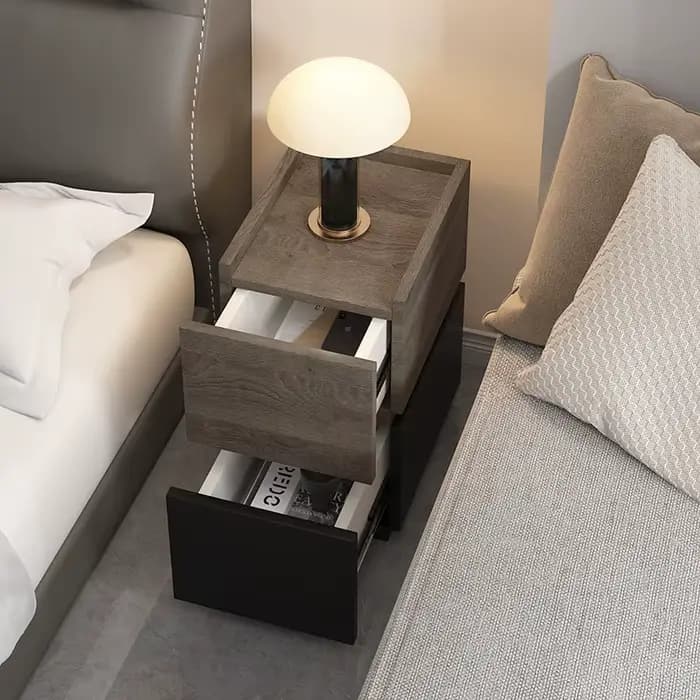 Table de chevet de chambre moderne avec épissure en bois de fond noir