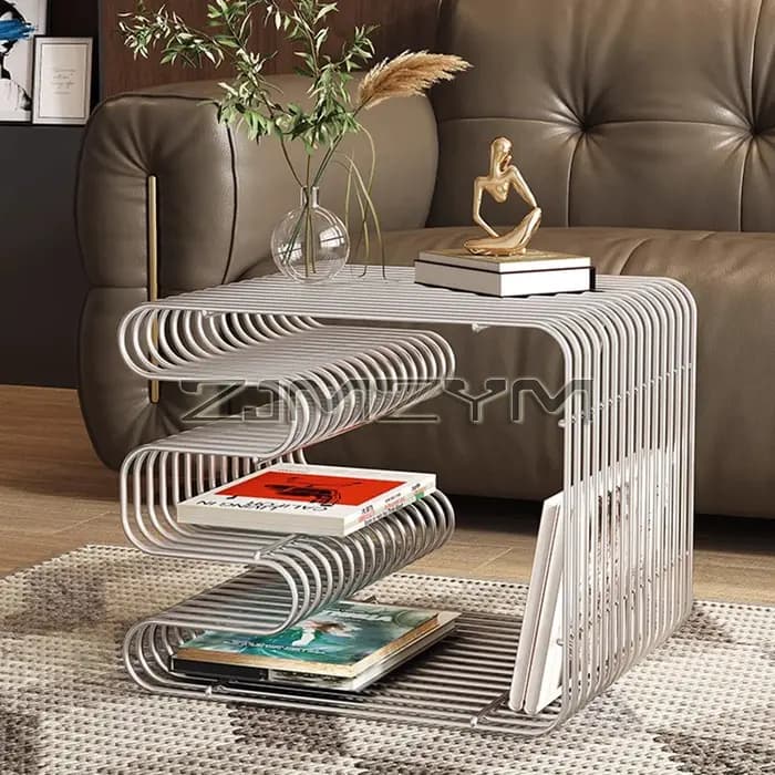 Tables basses nordiques en métal avec rangement, Tables d'appoint modernes pour canapé, présentoir d