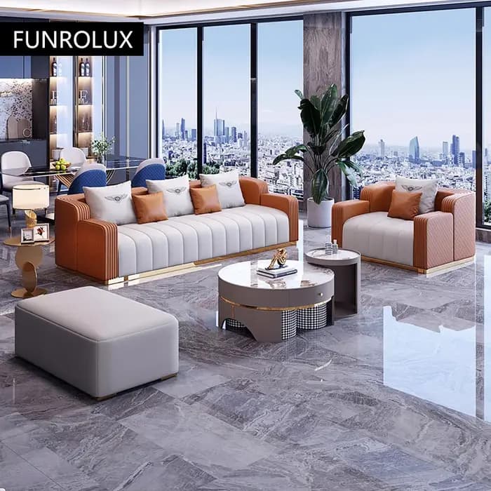 Combinaison de canapé en cuir de luxe léger, Design minimaliste moderne, meubles de salon haut de ga