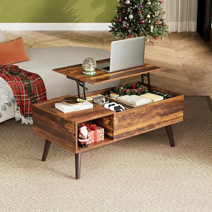 Table basse pour salon, table basse relevable avec rangement, petite table centrale relevable en boi