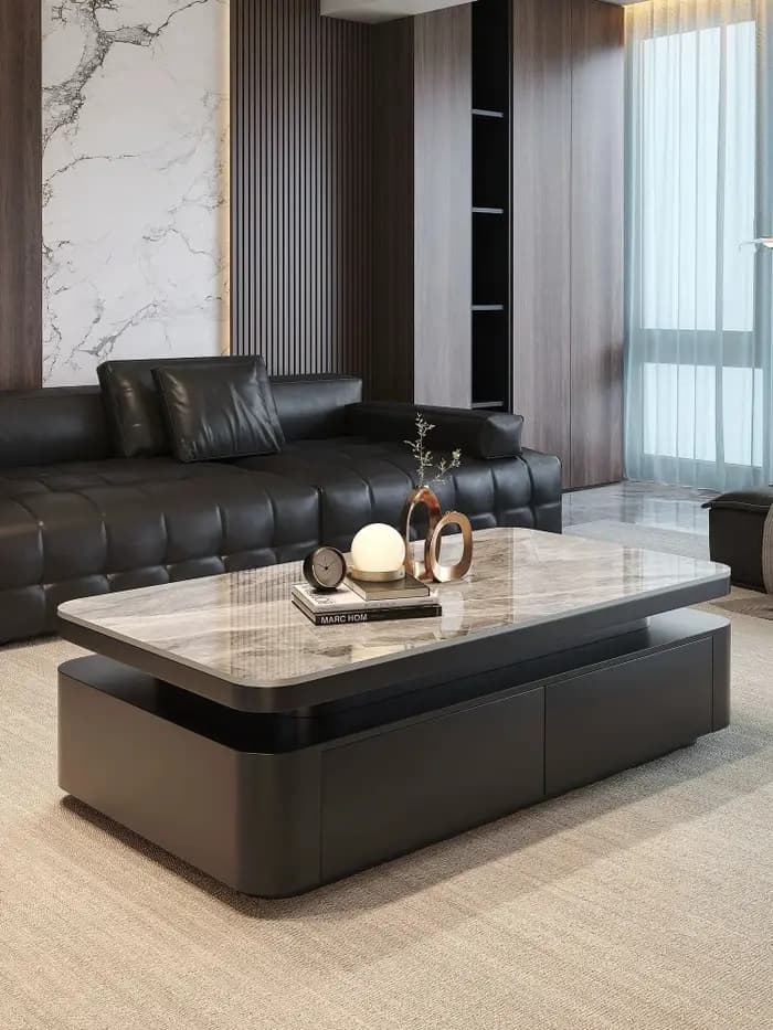 Table basse rectangulaire de luxe en dalle de pierre