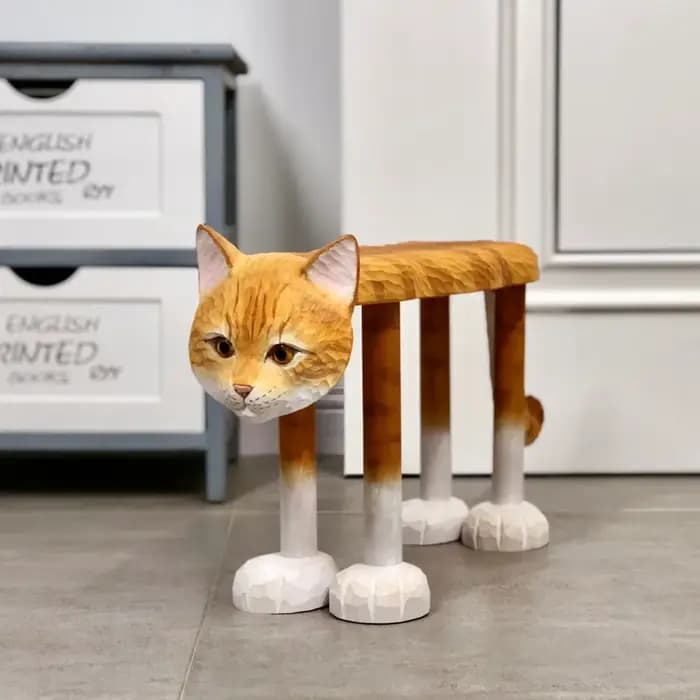 Table basse en bois massif sculpté à la main, tabouret bas chat Orange, tabouret à langer pour chaus