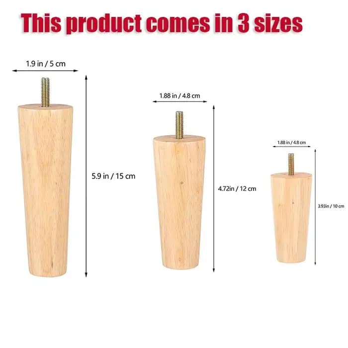 4 pièces pieds de meubles en bois massif hauteur 10/12/15CM droit robuste conique canapé-lit armoire
