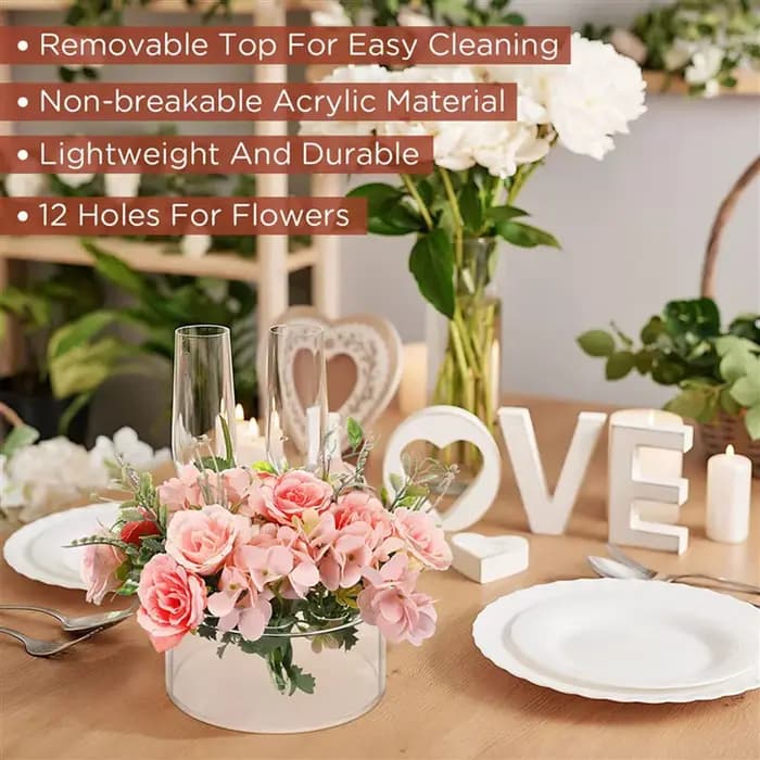 6 pièces pièce maîtresse florale en acrylique pour décorations de Table à manger Vase à fleurs rond de mariage 12 trous
