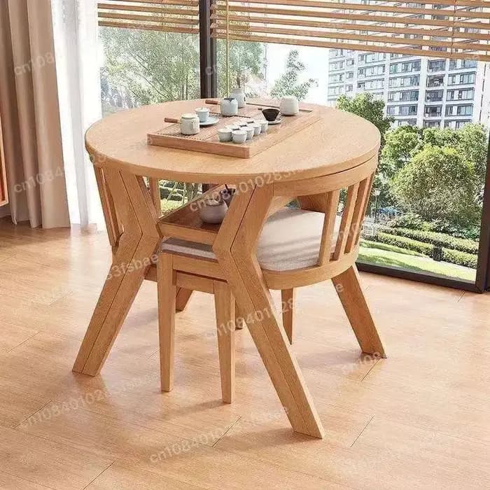 Ensemble de salon de jardin 3 pièces en bois massif : petite table ronde et 2 chaises – Mobilier d'intérieur et de terrasse