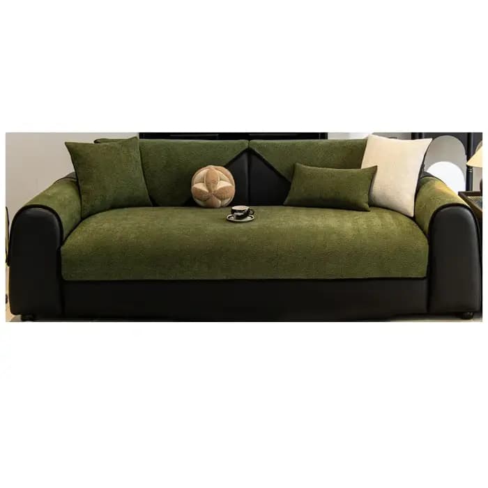 Housse de canapé en chenille verte unie
