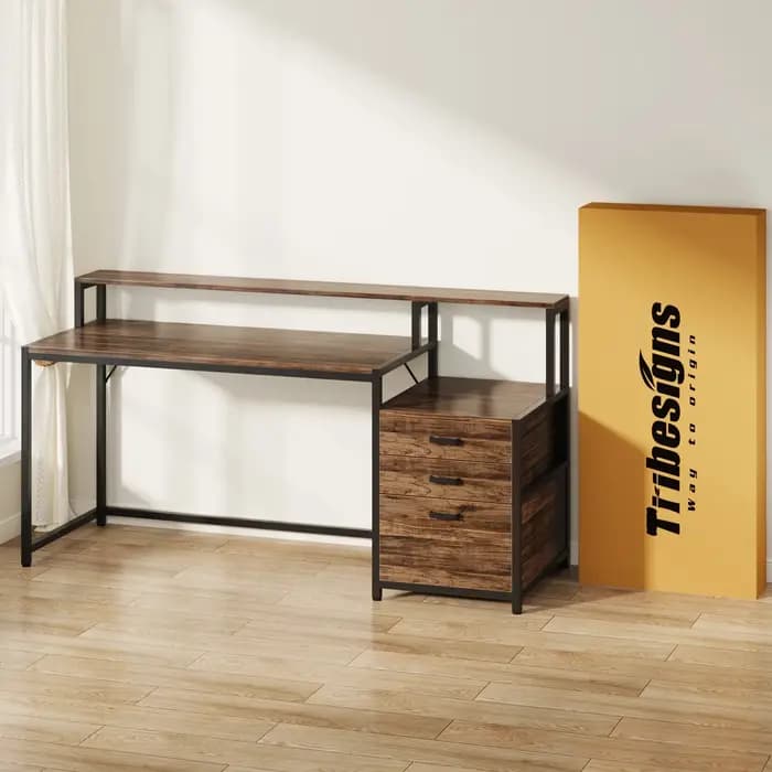 Tribesigns-Bureau d'ordinateur ergonomique avec support de moniteur, table d'ordinateur industrielle