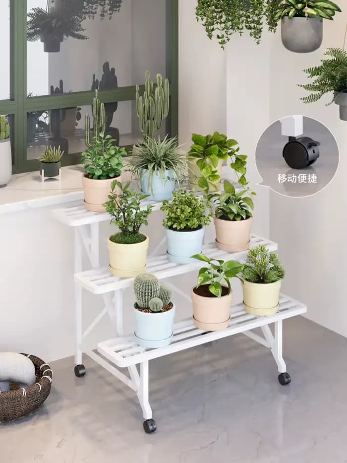 Étagère de Pot de fleur de balcon en métal avec roues, support de rangement roulant à plusieurs nive