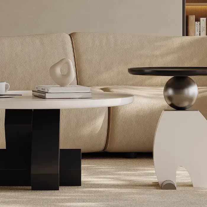 Table basse circulaire créative et artistique avec rangement