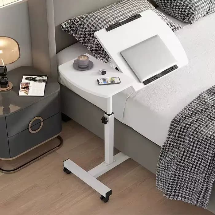 Bureau de chevet, bureau pour ordinateur portable avec tiroirs, 360 ° Planche rotative, doubles ba