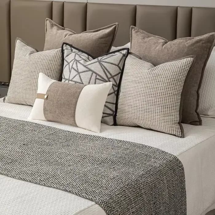 Housse de coussin de luxe design 30x50 45x45 60x60cm en lin taupe tissé avec bordure carrée pour la maison
