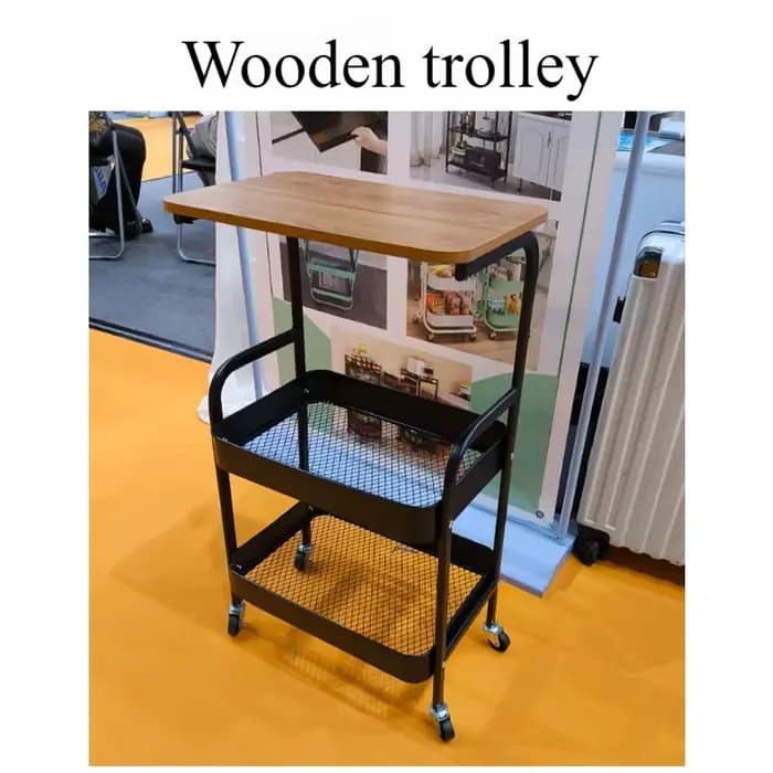 Chariot en bois table basse mobile salon canapé rangement