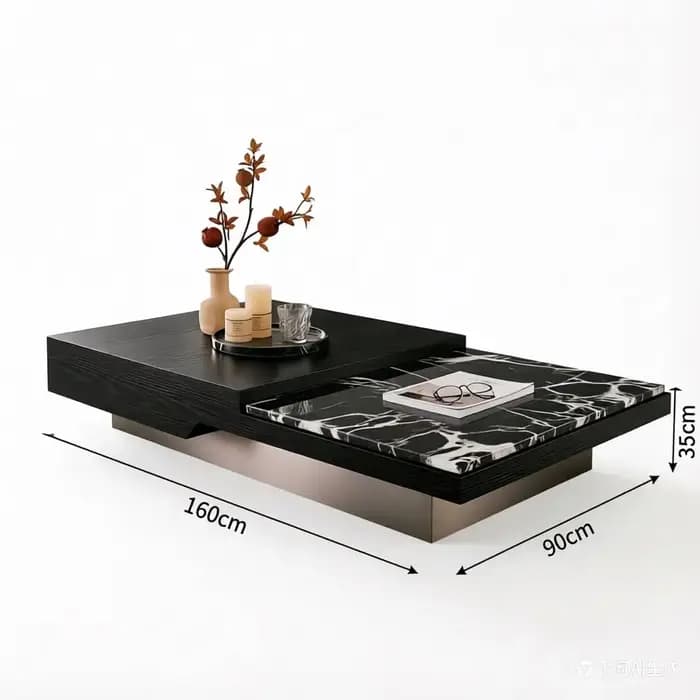 Table basse de salon nordique en marbre noir de luxe