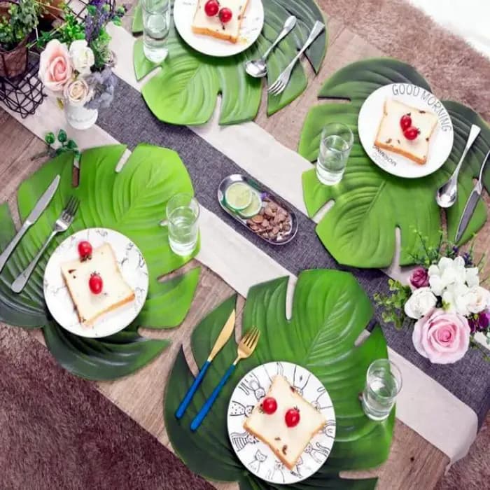 Grand tapis de Table Monstera en forme de feuille tropicale