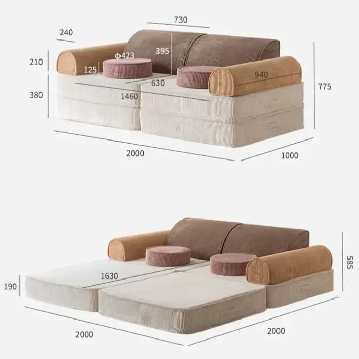 Canapé-lit modulaire sectionnel compressible convertible multifonctionnel pour salon et chambre